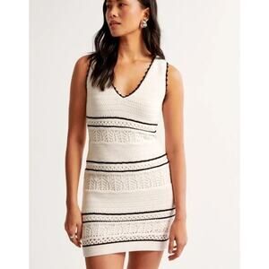 Abercrombie & Fitch Crochet Mini Dress V-Neck Sleeveless Open Knit Contrast Trim